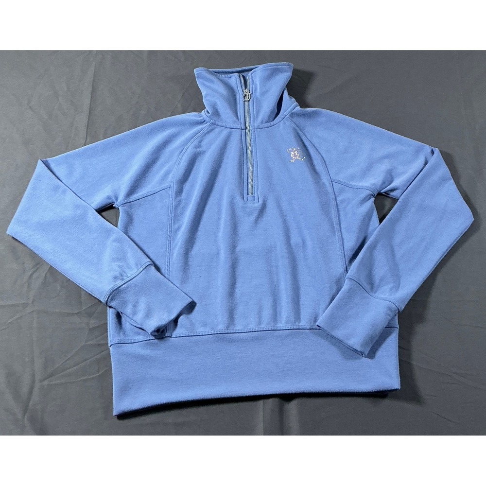 Juicy Couture Sport Womens Blue Quarter Zip Pullover Rhinestone Logo Size Small